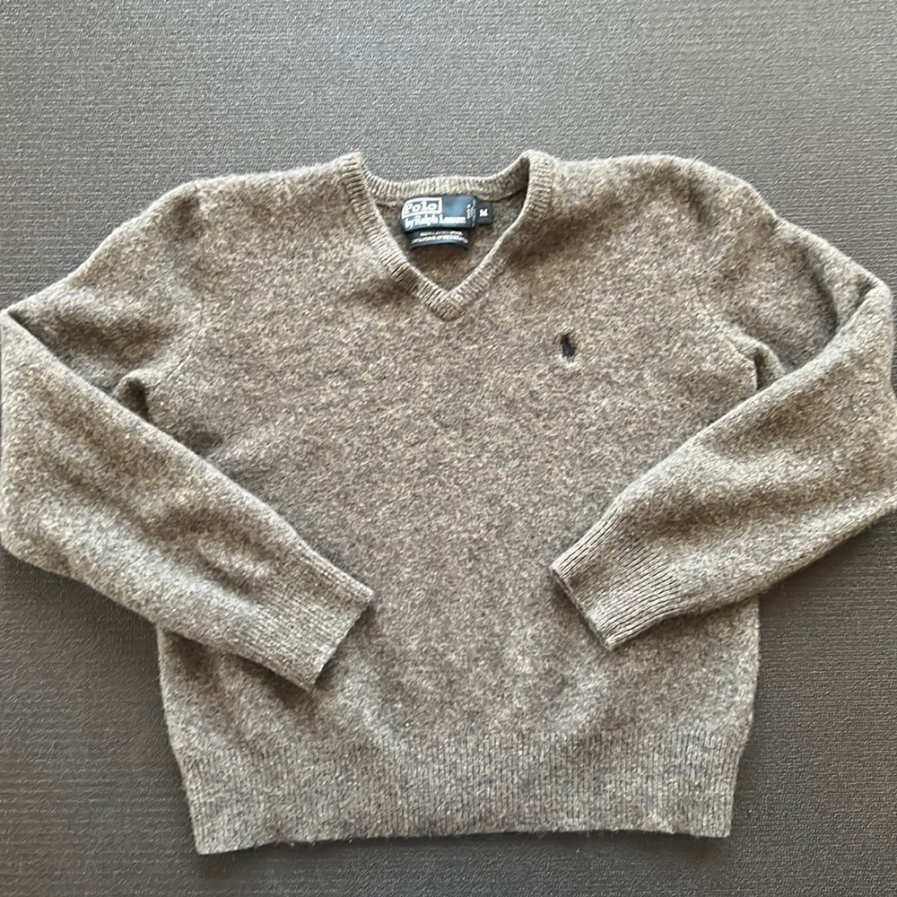 Polo Ralph Lauren XS (shrunken Medium) Gray Wool V Neck Sweater